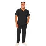 M&M SCRUBS Men's Scrub Set – Stretch V-Neck Multi-Pocket Mens Medical Uniform Scrubs Top & Cargo Pants (Black, Large)