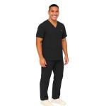 M&M SCRUBS Men's Scrub Set – Stretch V-Neck Multi-Pocket Mens Medical Uniform Scrubs Top & Cargo Pants (Black, Large)