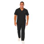 M&M SCRUBS Men's Scrub Set – Stretch V-Neck Multi-Pocket Mens Medical Uniform Scrubs Top & Cargo Pants (Black, Large)