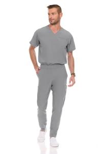 MediChic Men Scrubs Set - Stretch V-Neck Scrub Top with 7-Pocket Pants, Anti-Wrinkle, Yoga Waistband Workwear Scrubs for Men