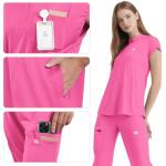 Eipnare Scrubs for Women Set - Cool Stretch Scrub Top & Jogger Pants with 11 Pockets Breathable Nursing Uniform Scrub Suit