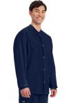 Cherokee Men’s Scrub Jacket Snap Front Medical with 3 Pockets, Knit Cuffs, Soft Fade Resistant 2-Way Stretch - WW360, L, Navy