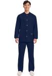 Cherokee Men’s Scrub Jacket Snap Front Medical with 3 Pockets, Knit Cuffs, Soft Fade Resistant 2-Way Stretch - WW360, L, Navy