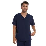 COZYFIT Scrub Top for Men - Stretch V-Neck Scrubs with 3 Pockets, Anti-Wrinkle - Navy Blue, L