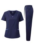 Dagacci Medical Uniform® Scrubs for Women Set – 4-Way Stretch Contrast V-Neck Top and Pants Sets for Women – 9 Pockets (Small, Navy)