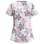 Scrubs for Women V Neck Short Sleeve Printed Tops Cartoon Pattern Plus Size Nursing with Pockets White XL