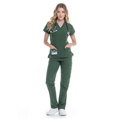 RAYGARD Women Medical Scrub Set – Premium Medical Uniform with 4-Way Stretch V-Neck Top & Cargo Pants for Nursing & Clinic Work in Turquoise, Size Large