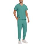 CCHZYSKO Scrubs for Men Stretch V-Neck Scrub Top Jogger Pant with 8 Pockets Work Set Quick Dry Anti-Wrinkle Mens Scrubs Set 01-Turquoise