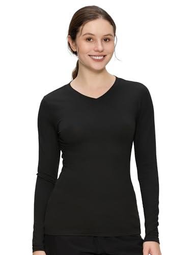 COZYFIT Women’s Underscrub Tee Comfort V-Neck Long Sleeve Undershirt with Soft & Easy Care Fabric Black