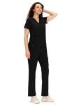 COZYFIT Scrubs for Women - V Neck Top and Bootcut Cargo Straight Pants, Womens Scrub Sets with 12 Pockets, 4 Way Stretch Fabric, Black, M