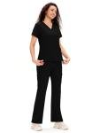 COZYFIT Scrubs for Women - V Neck Top and Bootcut Cargo Straight Pants, Womens Scrub Sets with 12 Pockets, 4 Way Stretch Fabric, Black, M