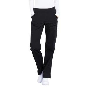 CHEROKEE Workwear Professionals Women Scrubs Pant Mid Rise Straight Leg Pull-on Cargo WW170P, S Petite, Black