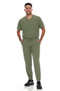 Hey Collection Men's Scrubs Set - Stretch V-Neck Top with 2 Chest Pockets & Jogger Pant with 6 Pockets