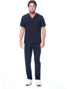 Dagacci Medical Uniform Unisex Women and Men’s V-Neck Super Stretch Scrub Set, Black, XL