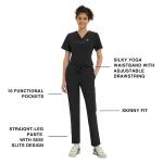 Kitmaz Scrub Pants for Women, Mid Rise Stretch Anti-Wrinkle Skinny Straight Leg Cargo Pants with Yoga Waistband & 10 Pockets(Black,Large)