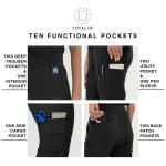 Kitmaz Scrub Pants for Women, Mid Rise Stretch Anti-Wrinkle Skinny Straight Leg Cargo Pants with Yoga Waistband & 10 Pockets(Black,Large)