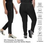 Kitmaz Scrub Pants for Women, Mid Rise Stretch Anti-Wrinkle Skinny Straight Leg Cargo Pants with Yoga Waistband & 10 Pockets(Black,Large)