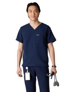 Members Only Brighton V-Neck Mens Scrubs Top with Pockets | Medical Scrubs for Men | Hospital Uniform | Stretch Fabric (Navy, Medium)