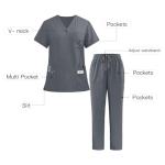 Scrubs for Men Workwear Stretch V-Neck Scrub Top and Pants Medical Uniform with Multi Pocket Unisex Scrub Set S-2XL