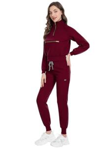 Scrubspro Scrub for Women Set-Long Sleeve Scrub Top with Zipper & Jogger Pants Medical Uniform Suit (Burgundy,XL)