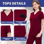 ROMASA Scrubs Set for Women,Soft and Stretchy Nurse Uniform V-Neck Top and Jogger Pants with Multi Pocket Nurse Workwear (Burgundy, Medium)