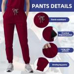 ROMASA Scrubs Set for Women,Soft and Stretchy Nurse Uniform V-Neck Top and Jogger Pants with Multi Pocket Nurse Workwear (Burgundy, Medium)