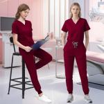 ROMASA Scrubs Set for Women,Soft and Stretchy Nurse Uniform V-Neck Top and Jogger Pants with Multi Pocket Nurse Workwear (Burgundy, Medium)