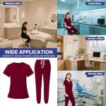 ROMASA Scrubs Set for Women,Soft and Stretchy Nurse Uniform V-Neck Top and Jogger Pants with Multi Pocket Nurse Workwear (Burgundy, Medium)
