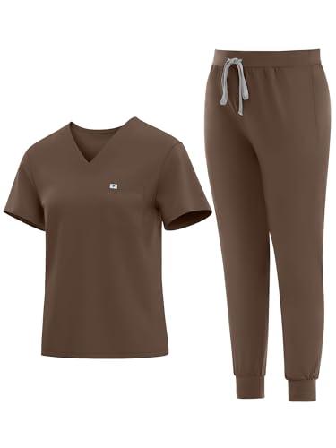 Eadflie Medical Scrubs Set for Women - Classic V-Neck Top & Jogger Pants with Stretch Nursing Uniform Scrub Suit