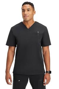 Fabletics Men's Helix 1-Pocket Scrub Top - MotionTech, Wrinkle-Resist, Chest Pocket, Anti-Shrink, Semi-Slim Fit, M, Black