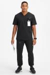 Fabletics Men's Helix 1-Pocket Scrub Top - MotionTech, Wrinkle-Resist, Chest Pocket, Anti-Shrink, Semi-Slim Fit, M, Black