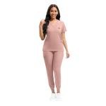 YEZEX Scrubs for Women Set, Women's V-Neck Top & Jogger Scrub Pants, Nursing Uniform Scrubs Set with 8 Pockets, for Nurse Esthetician Workwear (Pink)
