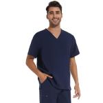 COZYFIT Scrub Top for Men - Stretch V-Neck Scrubs with 3 Pockets, Anti-Wrinkle - Navy Blue, XS