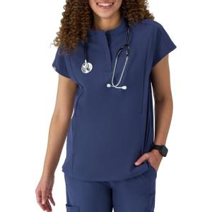 Hanes Women's Scrubs Healthcare Top with Mandarin Collar, Moisture-Wicking Stretch Scrub Shirt