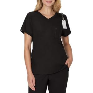 Hanes, Comfort Fit 1-Pocket Healthcare Top for Women, Moisture-Wicking Medical Scrubs, New Ebony