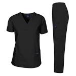 Dagacci Scrubs for Men Set - V-Neck Scrub Top and Cargo Pants - 8 Pockets Men Scrubs Set (Medium, Black)