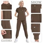 Eipnare Scrubs for Women Set - Cool Stretch Scrub Top & Jogger Pants with 11 Pockets Breathable Nursing Uniform Scrub Suit