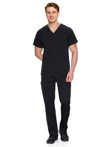 COZYFIT Scrubs for Men Set - V-Neck Scrub Top and Straight Leg Pants with 11 Pockets, Elastic Drawstring Men Scrubs set, Black, M