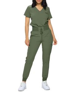 Monarch Uniforms Slim Fit Stretchy Scrubs Women's Jogger Scrub Set Slim Jogger Scrubs with Tuck-In Top for Women (OLIVE-M)