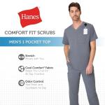 Hanes Healthcare Top, Scrub Shirt for Men, Moisture-Wicking & Odor Control, One Pocket, New Ebony