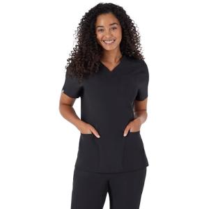 Hanes Women's Healthcare Top, Moisture-Wicking Stretch Scrub Shirts, Ribbed Back Panel, New Ebony, Small
