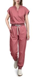 Eadflie Scrubs for Women Set - with Sleeveless Stand-Up Collar Scrub Top & Jogger Scrub Pants, Cool Stretch, Comfortable & Breathable Nurse Uniform, 8-Pocket Design - [Flesh Pink/XL]