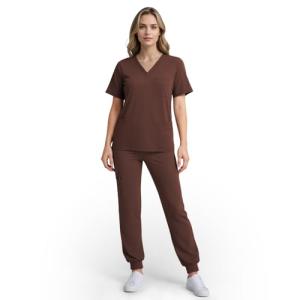 Eipnare Scrubs for Women Set, Stretchy V-Neck Top & Jogger Pants with Multi-Pocket Yoga Waistband