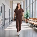 Eipnare Scrubs for Women Set, Stretchy V-Neck Top & Jogger Pants with Multi-Pocket Yoga Waistband