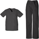 Cherokee Scrub Sets for Women and Men, 6 Pocket Medical Scrubs with V-Neck Top 4876 & Drawstring Cargo Pant 4100, Black- M Top/M Tall Pant