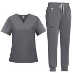 UnionMed Tech Scrubs for Women Set Medical Uniform - Stretch Slim Fit V-Neck Scrub Top & Jogger Pant with 9 Pockets
