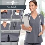 UnionMed Tech Scrubs for Women Set Medical Uniform - Stretch Slim Fit V-Neck Scrub Top & Jogger Pant with 9 Pockets