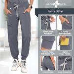 UnionMed Tech Scrubs for Women Set Medical Uniform - Stretch Slim Fit V-Neck Scrub Top & Jogger Pant with 9 Pockets