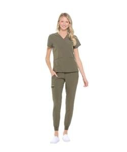 Dagacci Medical Uniform® Scrub Set – V-Neck Scrub Top & Elastic Jogger Pant Scrubs for Women Set and Men Unisex 8 Pockets Olive Green S