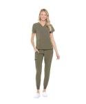 Dagacci Medical Uniform® Scrub Set – V-Neck Scrub Top & Elastic Jogger Pant Scrubs for Women Set and Men Unisex 8 Pockets Olive Green S